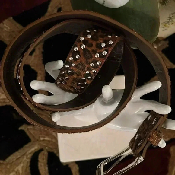 Women’s Animal Print Vegan Leather Belt Silver Buckle Rhinestone Stones Studs - Picture 10 of 16